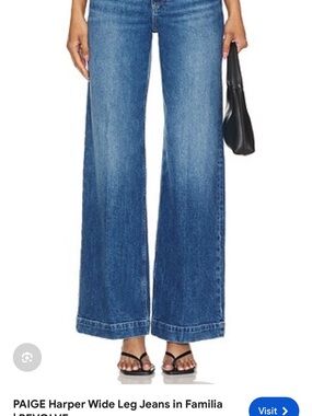 PAIGE Wide Leg Jeans - Medium Blue Denim